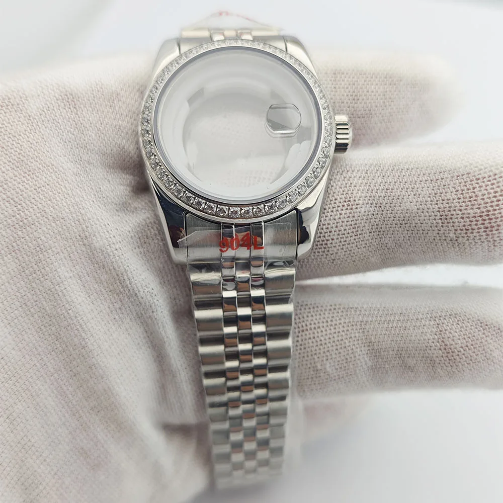 Boîtier de montre étanche pour femme, argent, diamant, bracelet en acier inoxydable, verre saphir, mouvement automatique, NH05, NH06, 31mm