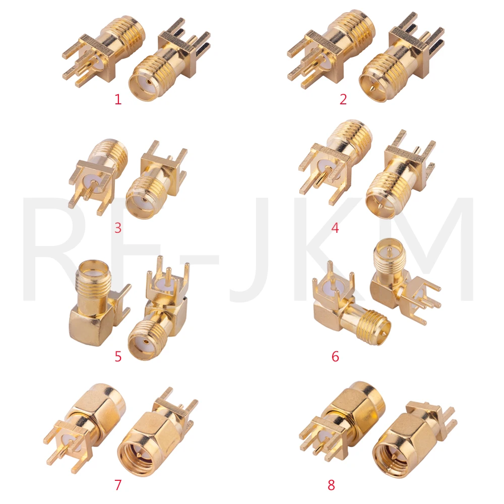 10Pcs SMA Male Plug Female Jack Adapter Solder Edge PCB Straight Right angle Mount RF Copper Connector Plug Socket