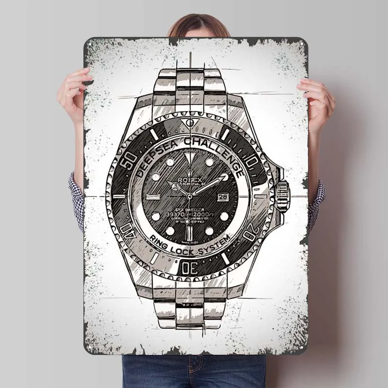 Rolex Sketch Metal Sign Classic Watch Poster Room Decoration Home Custom Tinplate Signs for Wall Art Decoration Interior Retro