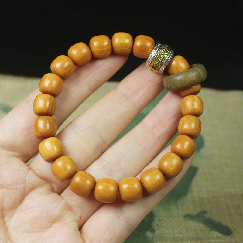 Sandalwood vintage-style beads DIY bracelet, green sandalwood running ring style, ethnic-style cultural and collectible prayer b
