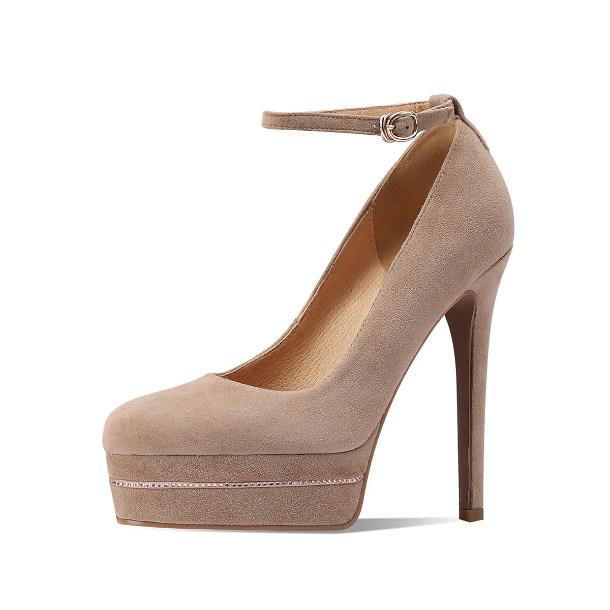 

Arden Furtado Sheep suede Round toe thin heels Platform pumps Super high heel Sexy word-cingulate Single shoe Mary jane shoes
