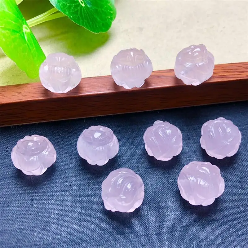 5PCS Natural Rose Quartz Fox Fairy Carving Healing Fengshui Reiki With Hole Fashion Jewelry For Friends Gift 15MM