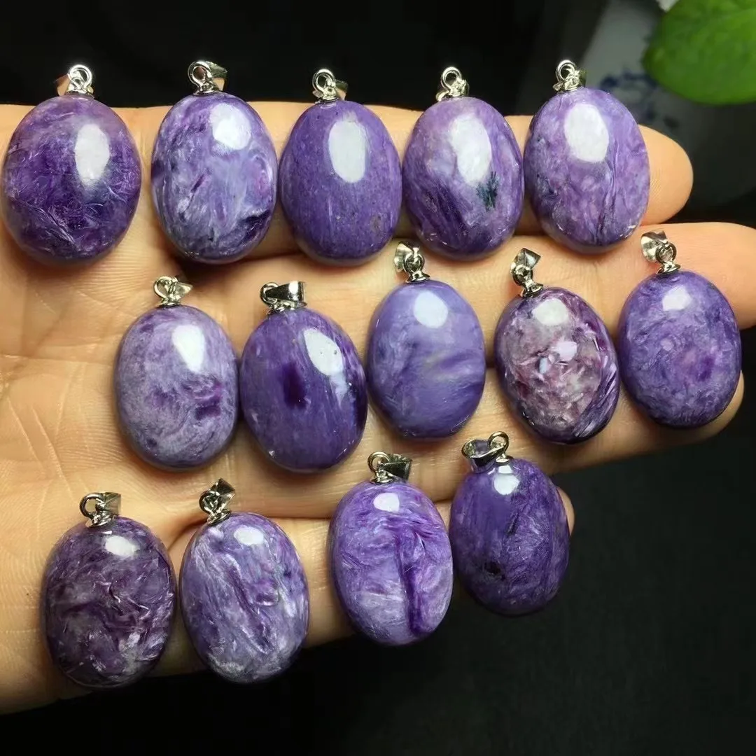 Unit One Piece 925 Silver Buckle With Popular Sale Natural Charoite Crystal Healing Oval Shape Pendant