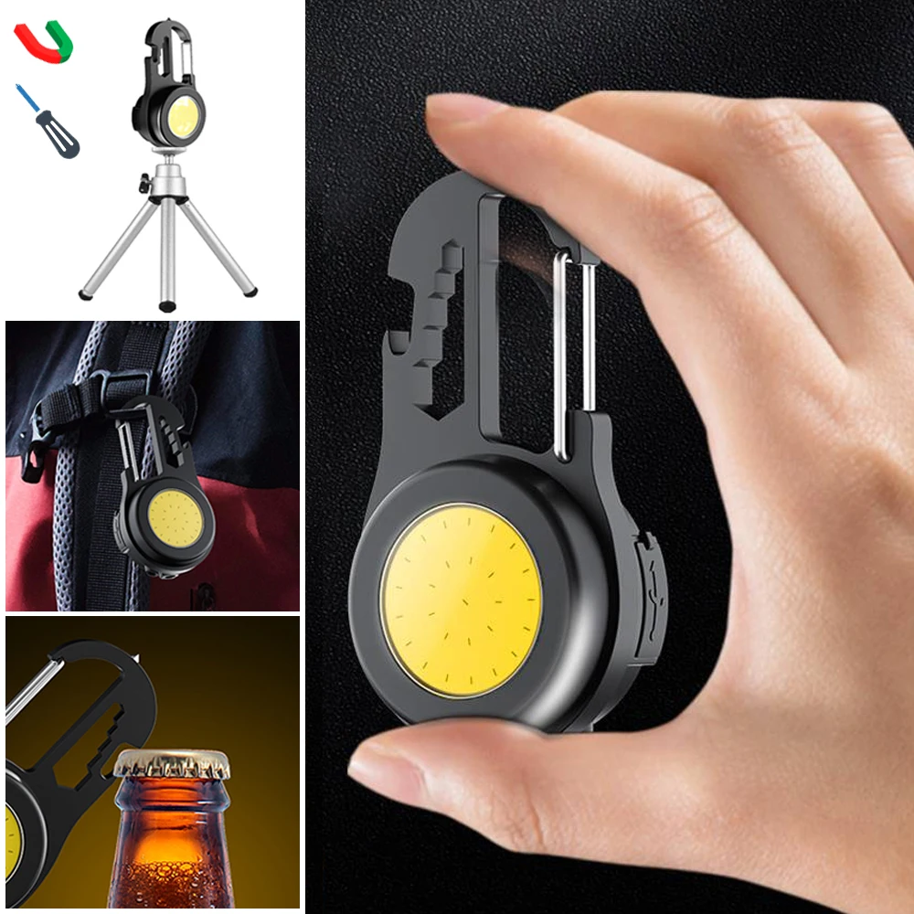 

LED Torch COB Outdoor Multifunctional Floodlight USB Rechargeable Emergency Strong Magnetic Portable Mini Work Light Keychain