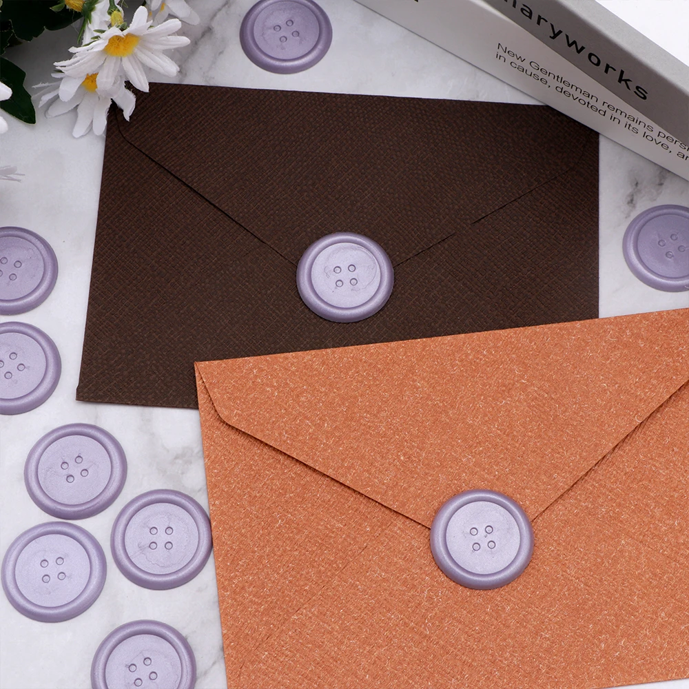Self-Adhesive Wax Seal Stickers 10pcs Clothes Button Pattern Wedding Invitations Envelope Seal Stickers Envelopes, Gift Wrap