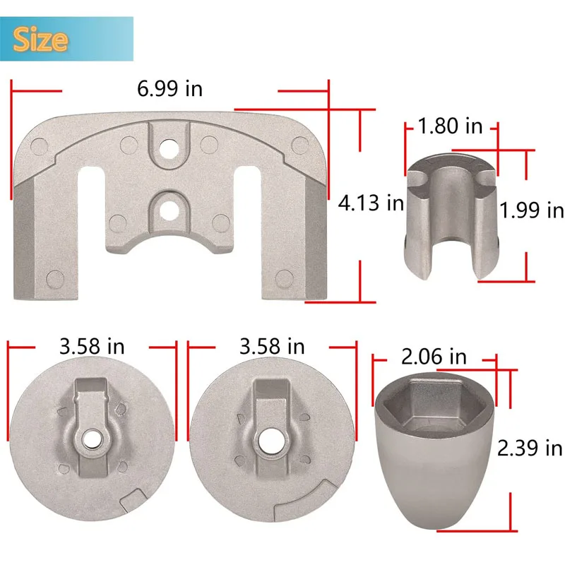 NONY Marine Accessories CMBRAVO3KITA Aluminum Anode Kit for Mercury Bravo 3 (2004 to Present) Replace Boat 888761Q02, 888761Q04