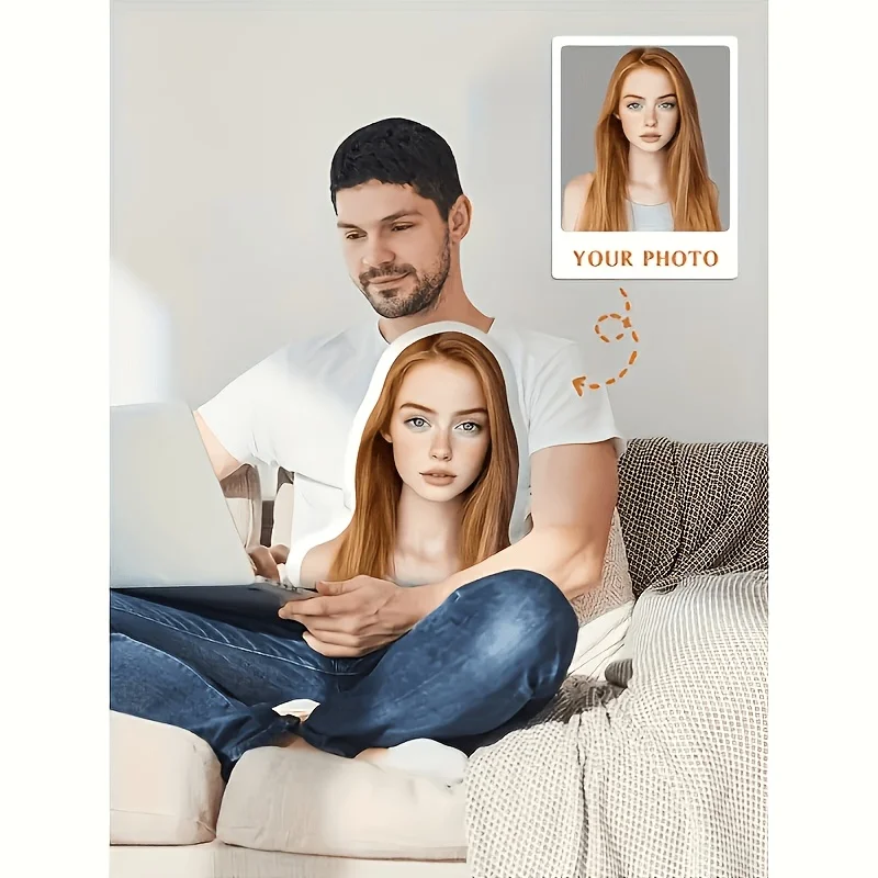 1 custom photo pillow with personalized facial features featuring your own and your family's pictures and text. Body image, soft