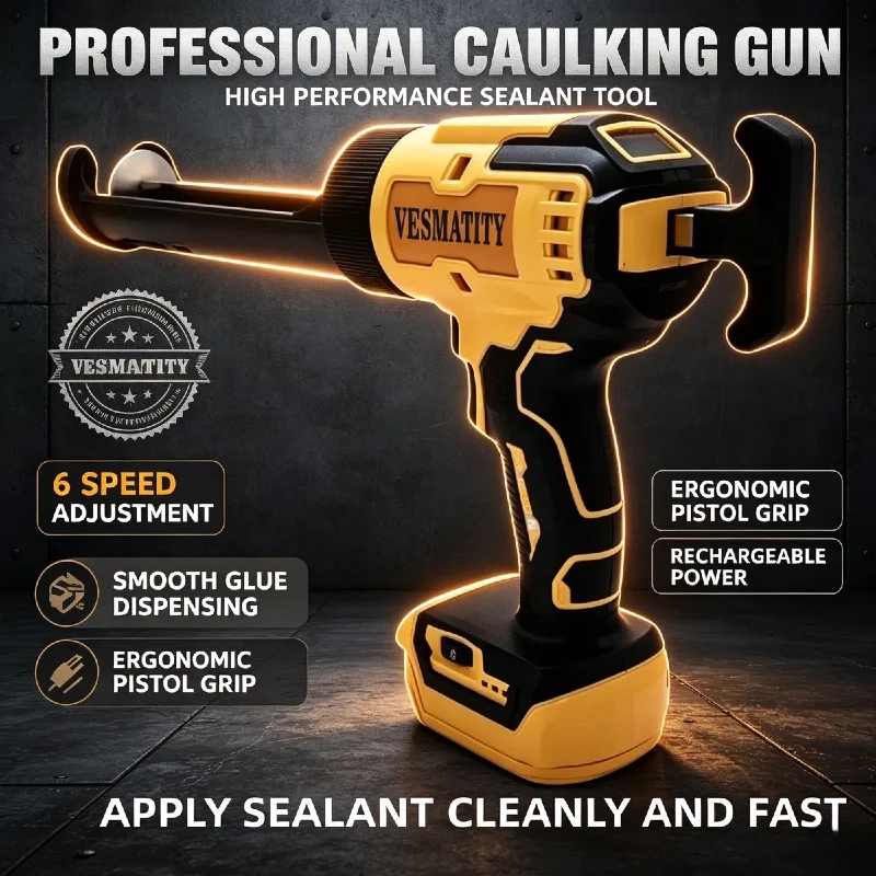 Tool VESMATITY Electric Cordless Caulking Gun 10oz/300ml 6 Speeds Sealing Filling for 20V Battery System Professional Heavy Duty