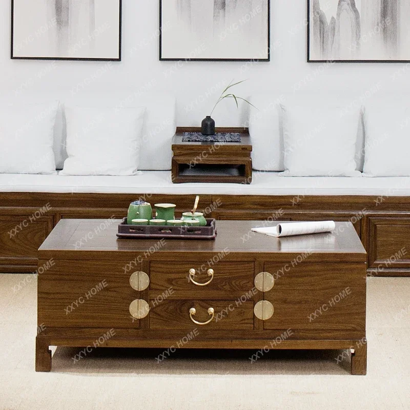 

Chinese Style Furniture Old Elm Wood with Drawer Household Low Tea Table Living Room Multi-Functional Solid Wood Tea Table