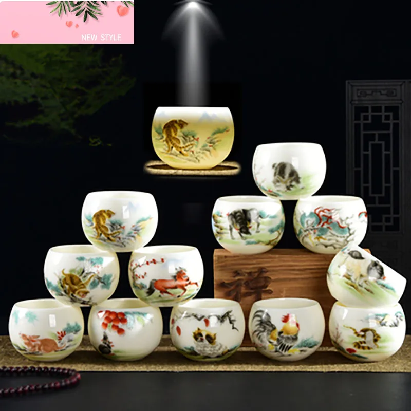 

Chinese Zodiac Pottery Cup, Tea Cup, Teaware, Different Kinds of Animals Shape, Bowl for Tea Ceremony, Ceramics Teacup, 150ml,