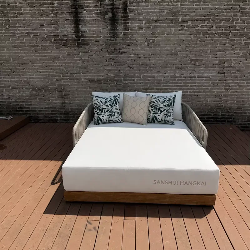 for  Hangkai Double Lounge Outdoor Furniture Rattan Backrest and Armrest Sun Lounge Teak Lounge