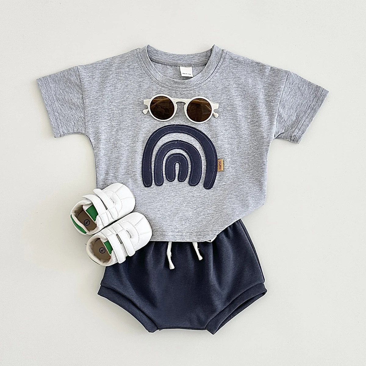 New Summer Newborn Baby Boys Clothes Sets T-Shirt+Triangle Shorts Toddle Outfit Children 2Pcs Rainbow Patchwork Suit 0-3Y