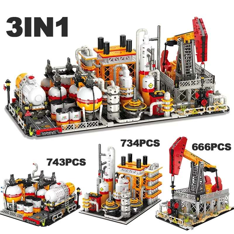 산업용 석유 정제 공장 건물 세트, 성인 수집가를 위한 3-in-1 화학 공장 모델 키트, 남성 및 청소년을 위한 DIY 선물