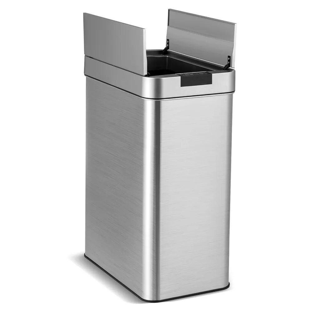 Slim Kitchen Trash Can with Wing Lids, 13.2 Gal Automatic Sensor Garbage Can, Stainless Steel Trash Bin, Hand-Free Infrared