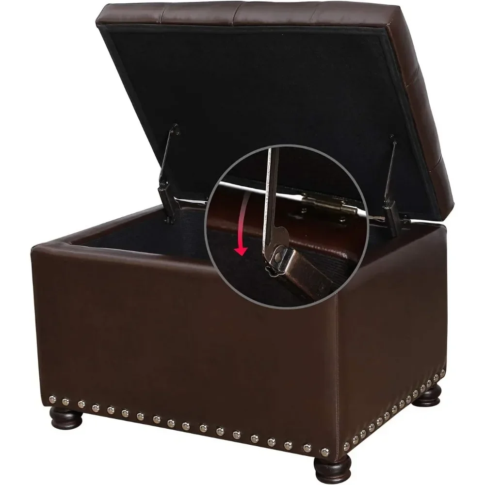 Banco de armazenamento de couro retângulo 24 polegadas banco de descanso para pés para sala de estar e quarto