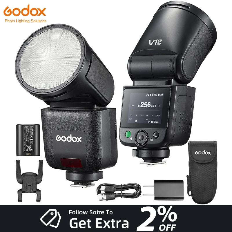 

Godox V1Mid V1 Mid Flash Speedlight Hot Shoe Light for Canon Nikon Sony Fuji Lithium Battery TTL Auto Exposure High-Speed Sync