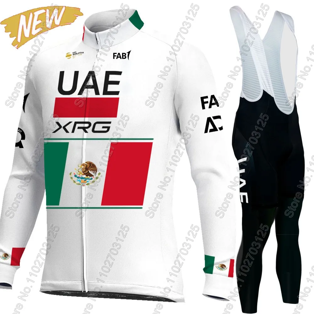 UAE Team Cycling 2026 Mexico Jersey Set Mens Long Sleeve Summer Winter Clothing Road Bike Shirts Suit Bicycle Bib Pants MTB