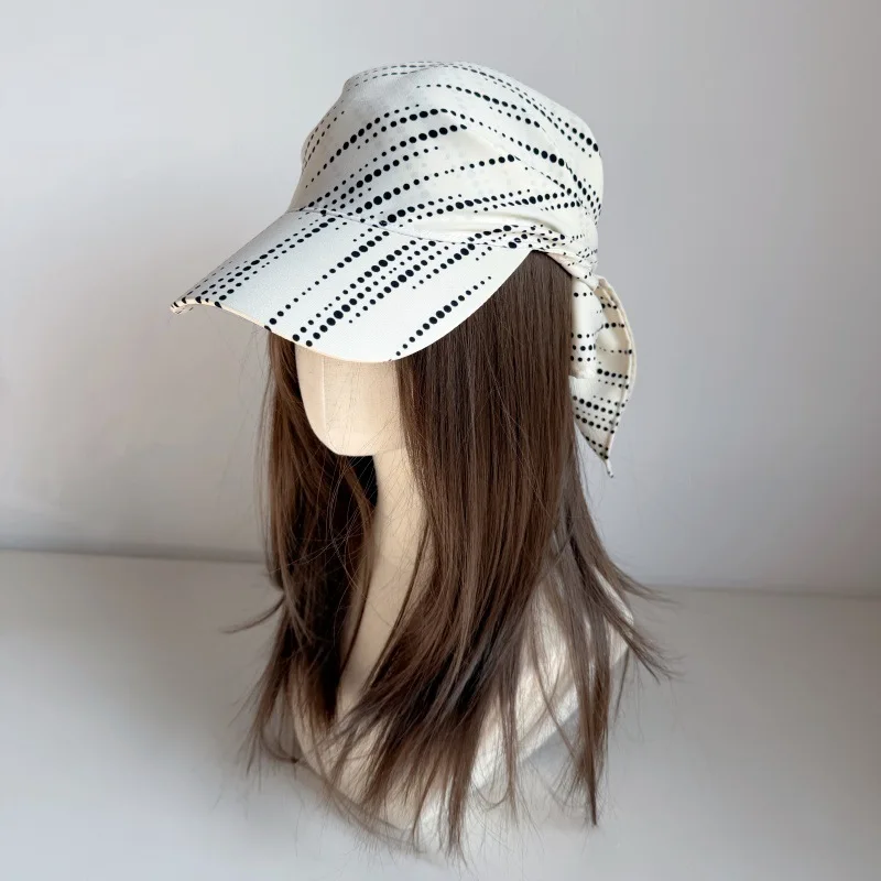 Dot Stripe Print Tie Back Baseball Cap with Scarf for Women  Headscarf Hat with Brim Sun Hats Y2K Aesthetic Streetwear Headwear