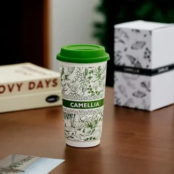 Ceramic Coffee Mug Portable Water Cup with Silicone Lid Large Capacity Milk Tea Cup Office Home Dust-proof Mugs Drinkware