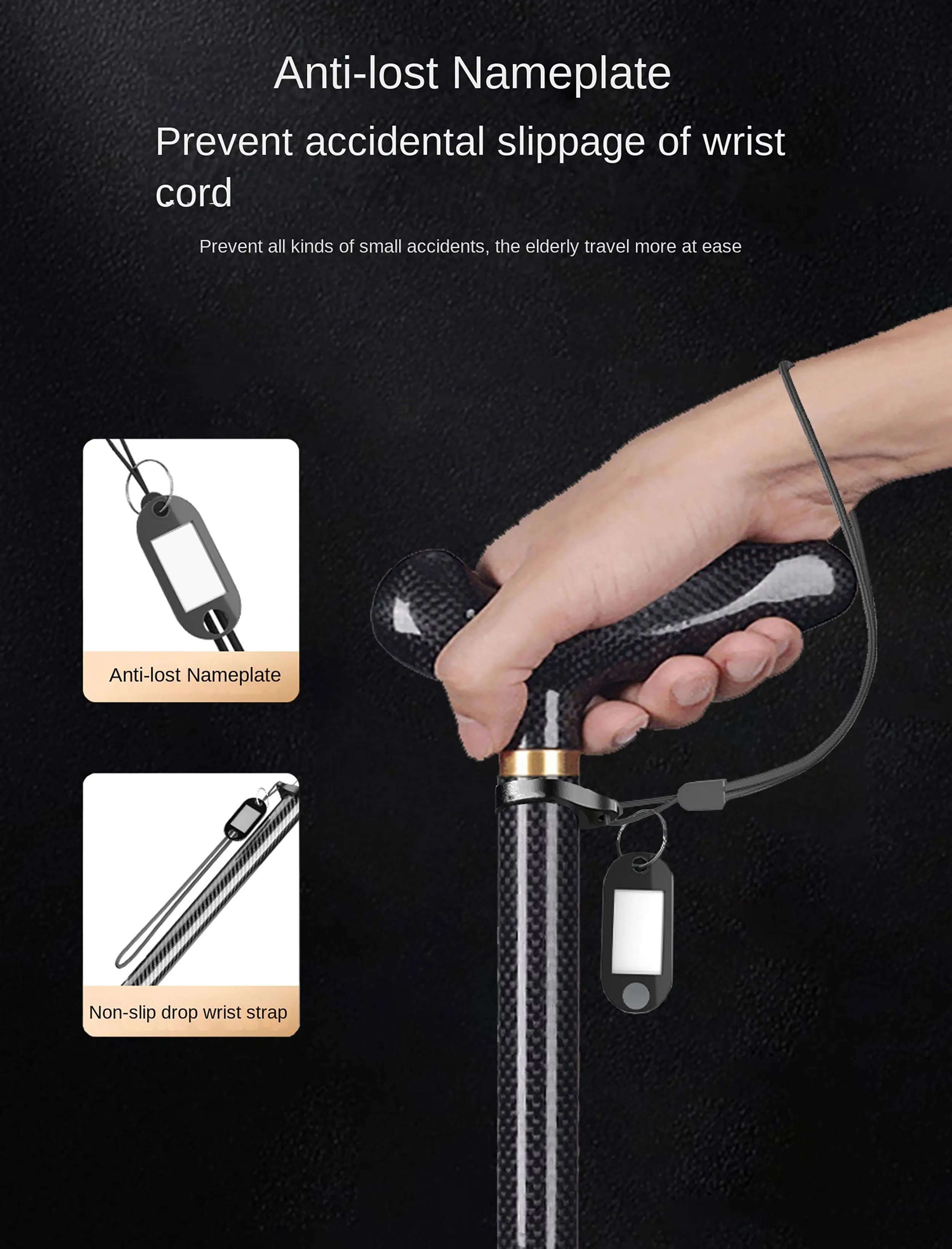 Ultra-light carbon fiber telescopic cane, hiking pole, walking stick, assisting walking during hiking, anti-slip and fall-proof