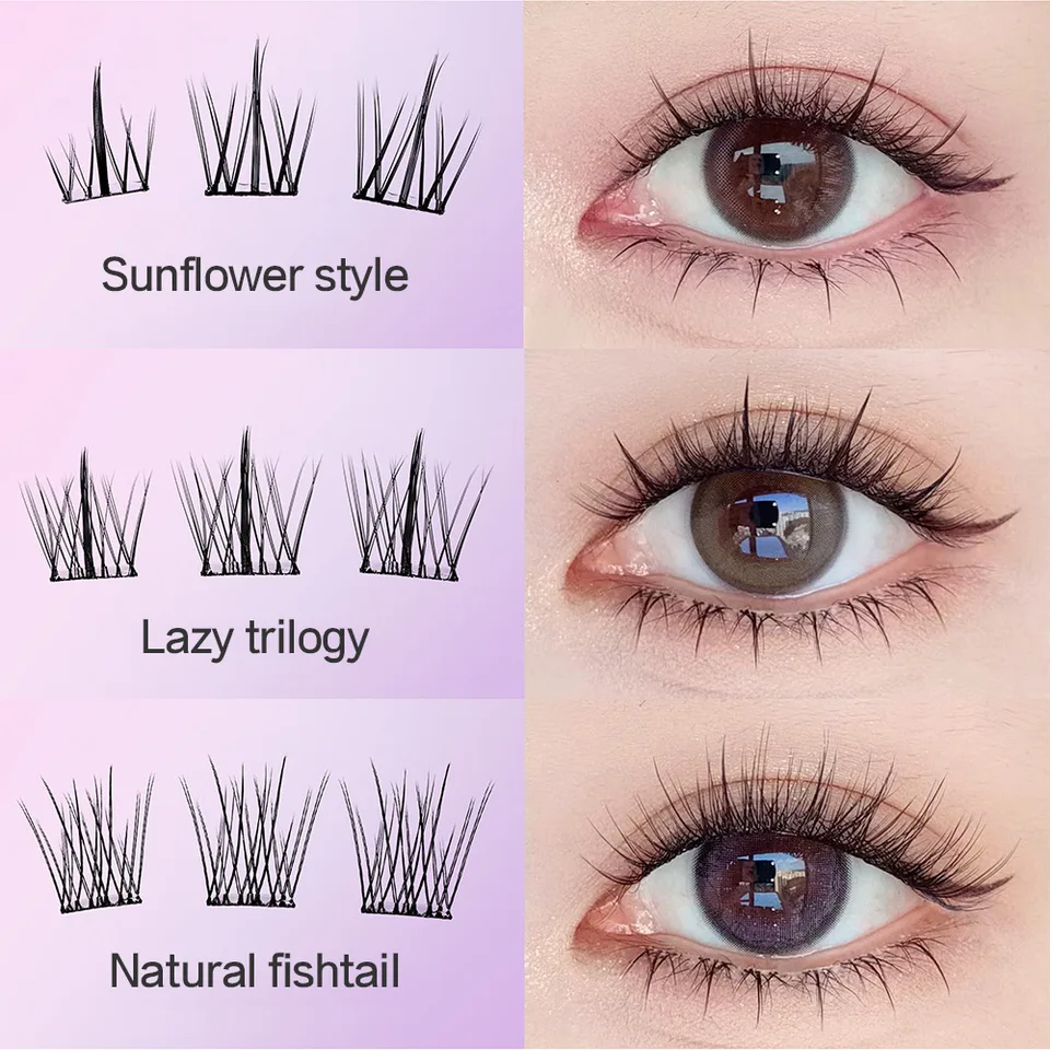 10 Filas de Pestañas Postizas Sin Pegamento de Gran Capacidad Racimo Individual 10-12MM Curl C Naturales Autoadhesivas 4