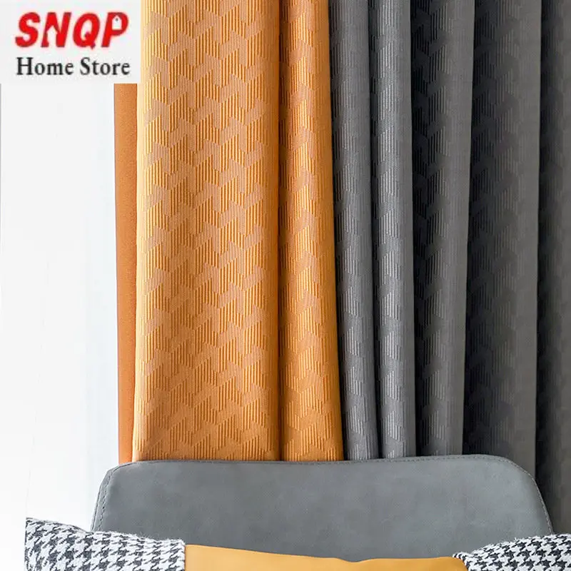 

Fashion Blackout Luxury Curtains For Living Room Bedroom Solid Color Houndstooth Embossed High Precision Stitching Custom Grey