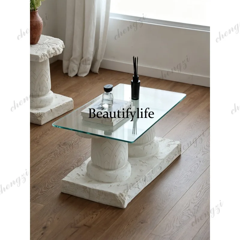 Medieval glass fiber reinforced plastic imitation travertine relief coffee table combination art old bed and breakfast