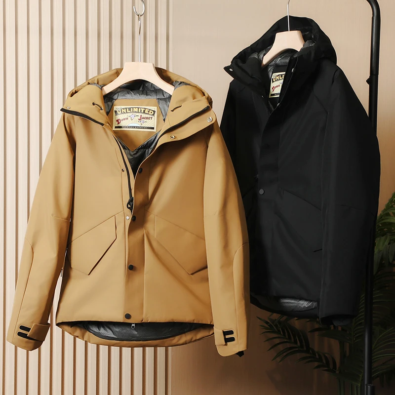 

Heavyweight Recommended High-Tech Heat Reflective Windproof Waterproof Men's down Jaet 90 White Du Feather Hooded Coat