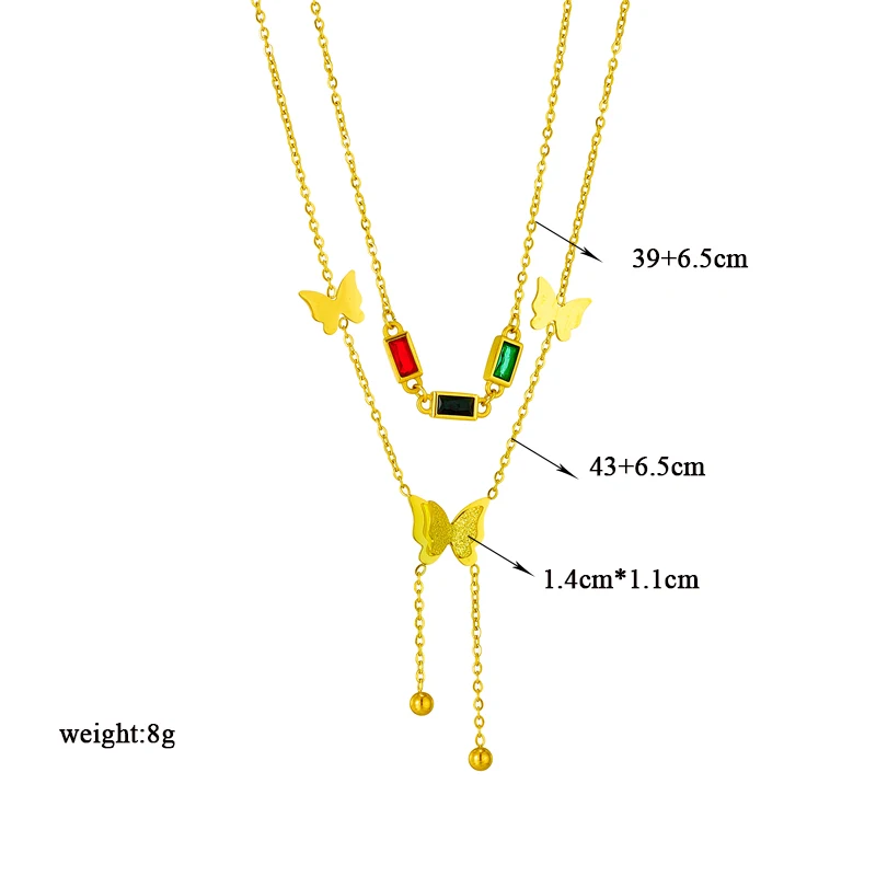 DIEYURO 316L Stainless Steel Colorful Zircon Butterfly Long Pendant Necklace For Women Fashion Girls Clavicle Chain Jewelry Gift