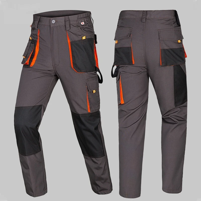 Herren-Arbeitshose mit mehreren Taschen, verschleißfest, Kontrastfarben, Utility-Cargo-Hose, elastischer Bund, Reparatur, Bauarbeiterkleidung