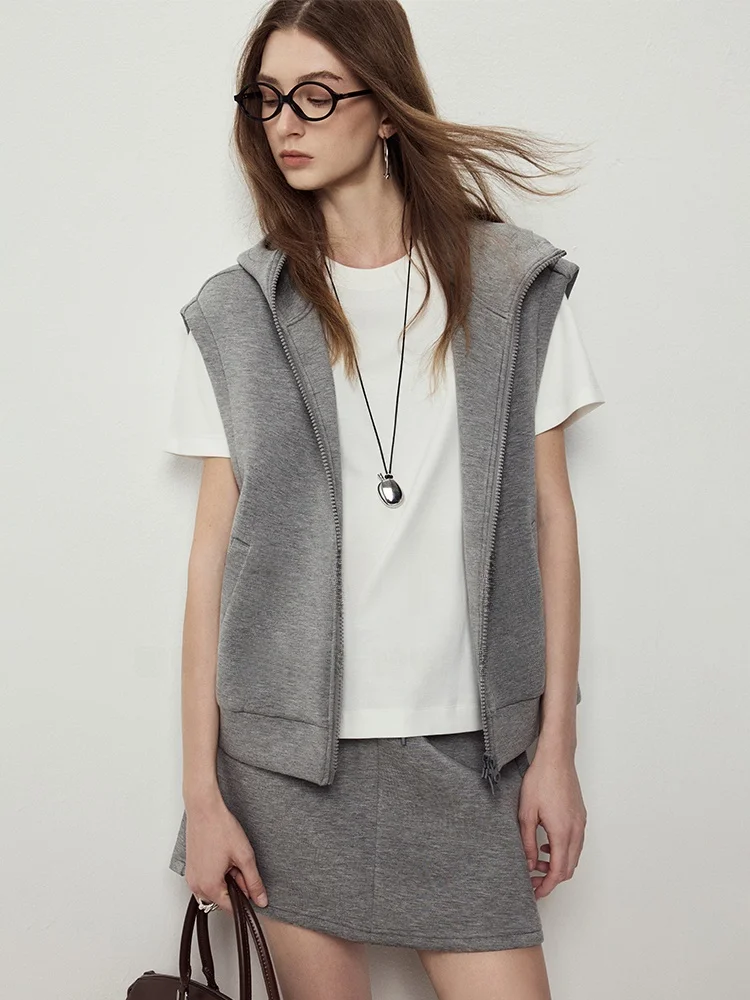 

Casual Sofa Cotton Hooded Vest Women's American Sports Style Sweatshirt Layering Fashionable Loose Fit Minimalist Zipper