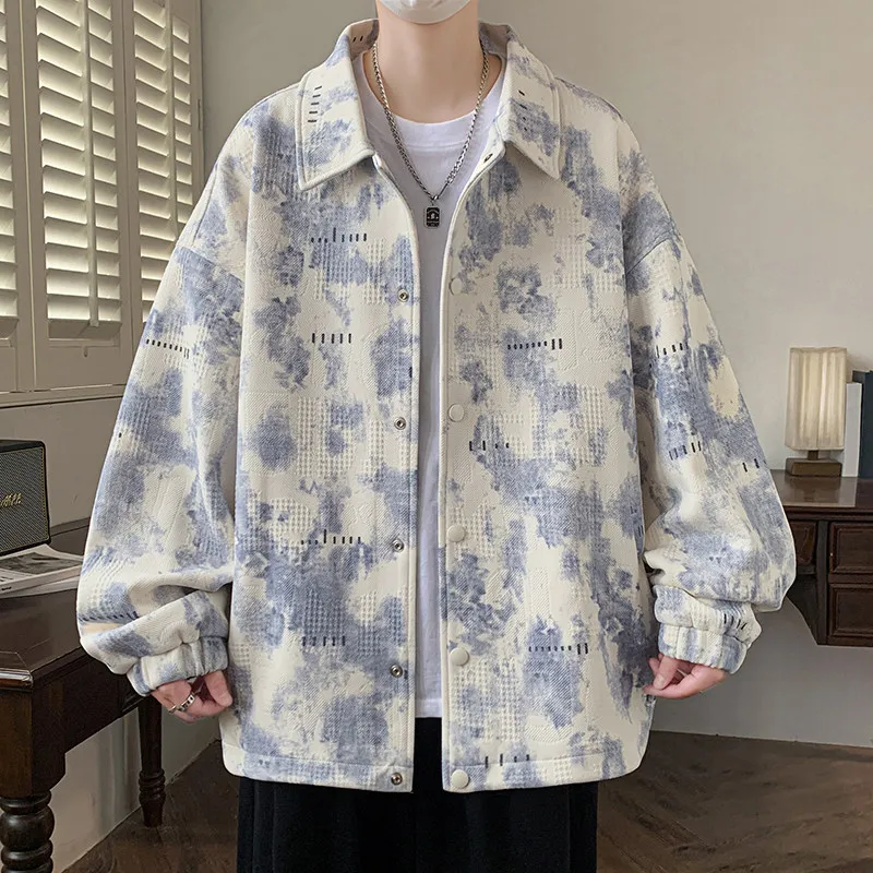 

Autumn New Waed Tie Dye Long Sve Letter Jaet Casual Faionable Youth Pullover Men's Top Warm Windproof Cardigan