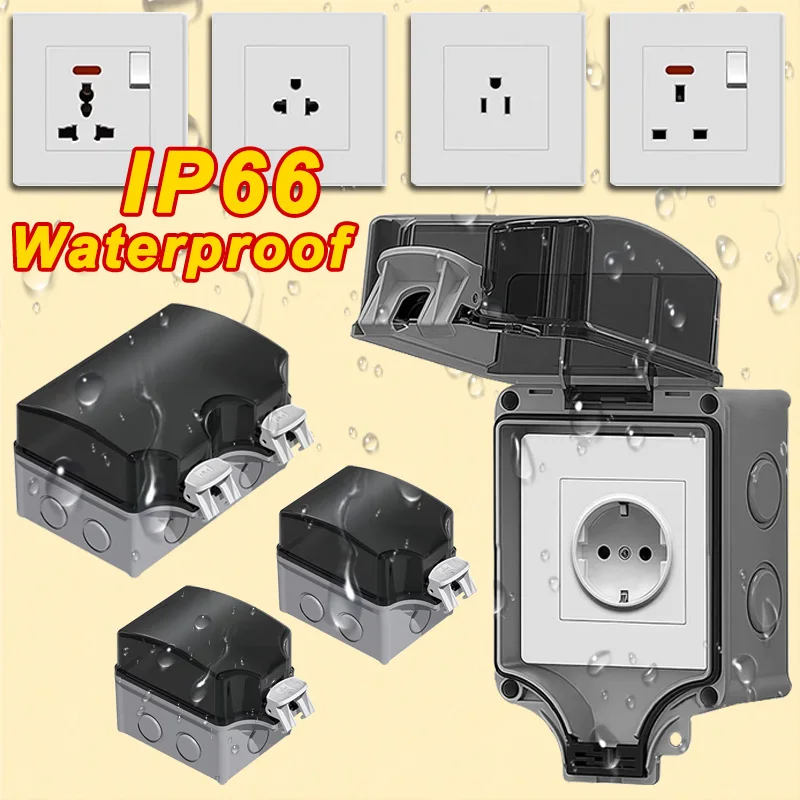 IP66 Waterproof Junction Box Industrial Grade Panel Mount 3Pin Power Switch ON-OFF Outdoor Socket for EU Thai US UK UN