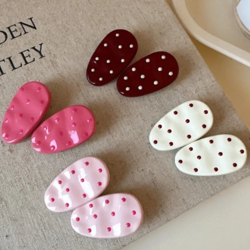 

Oval Hair Clips, Polka Dot Duckbill Bangs Clips, Ins Style Minimalist Side Hairpins for Women