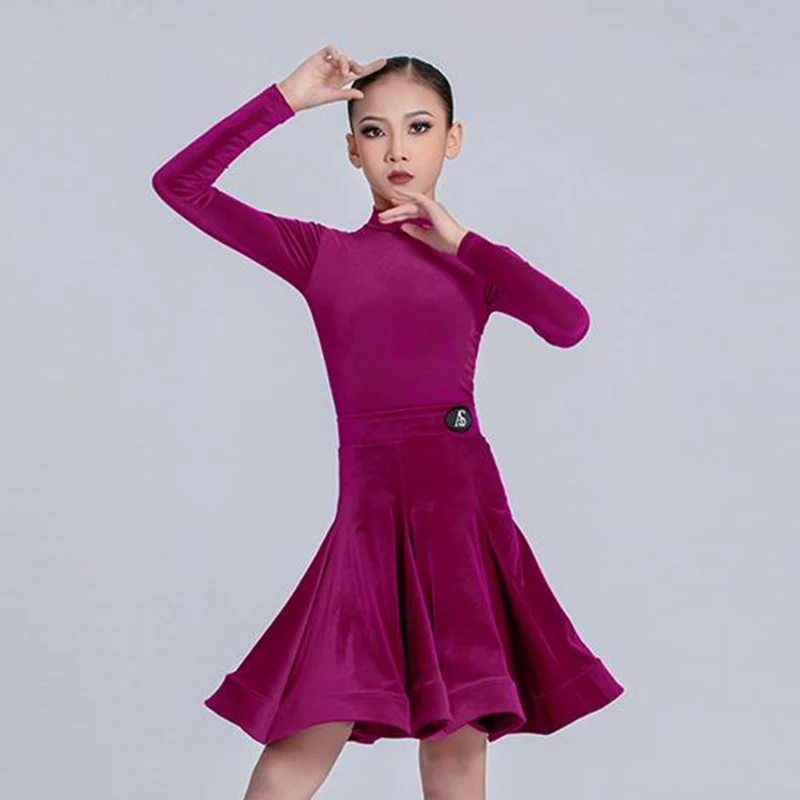 2024 겨울 벨벳 새로운 라틴 댄스 복장 소녀 탱고 볼룸 공연 의상 댄스 왈츠 댄스 탑 스커트 세트 VBH946
