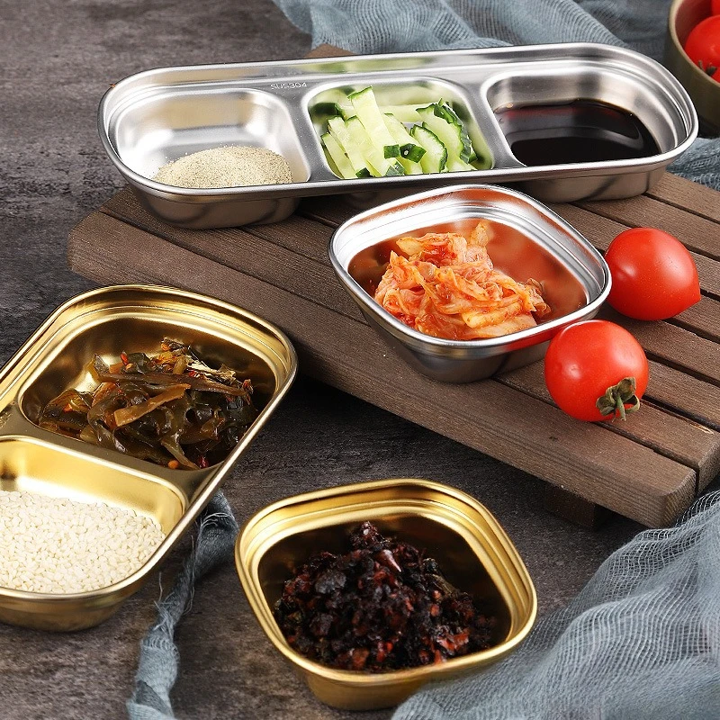 304 Stainless Steel Korean-style Dinner Plate, Gold Dipping Plate Sauce Plate, Barbecue Tableware Multi-functional Tableware