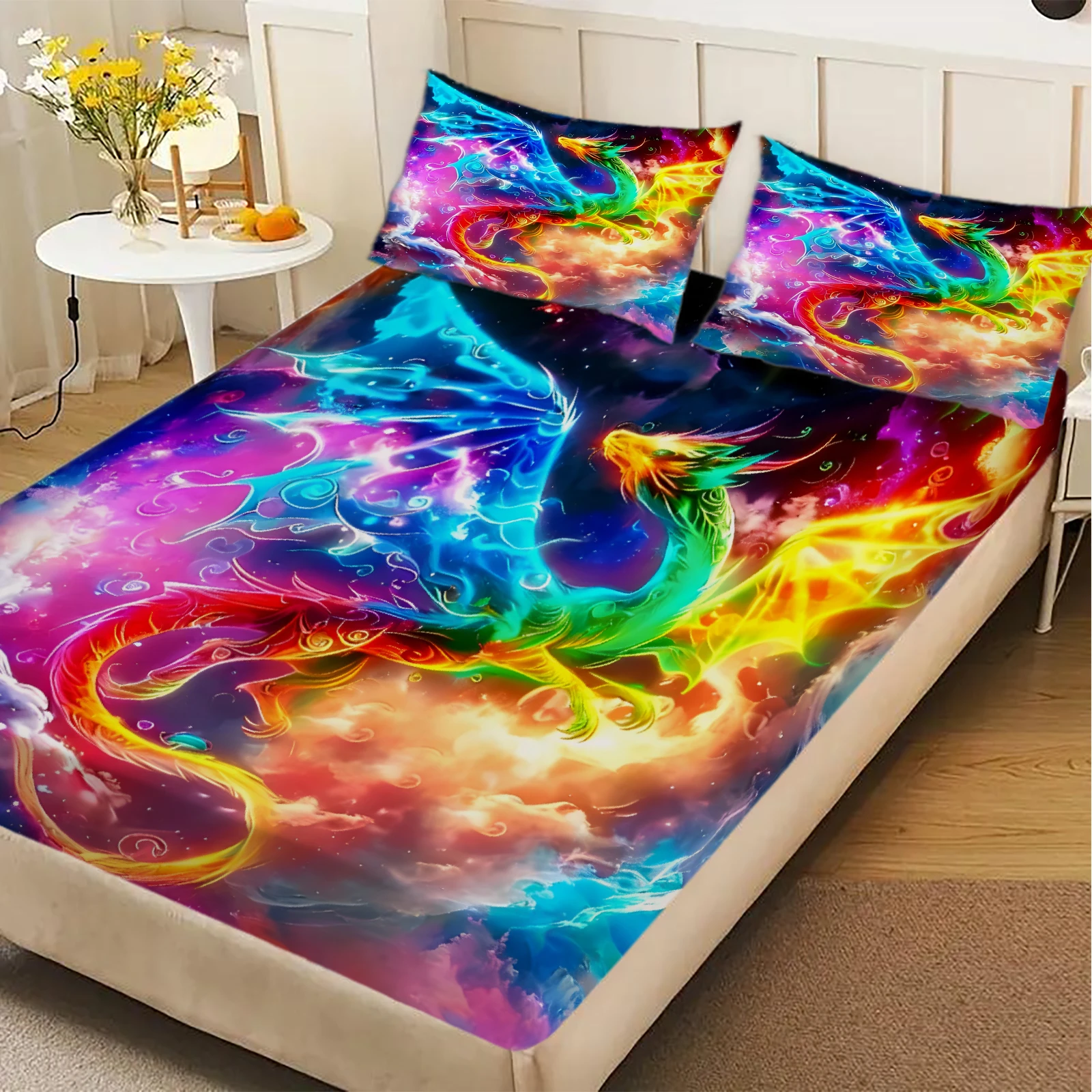 

1 шт., прочный комплект постельного белья из 100% полиэстера с красочным принтом дроган, прочный комплект постельного белья для украшения дома, спальни, подарок на день рождения