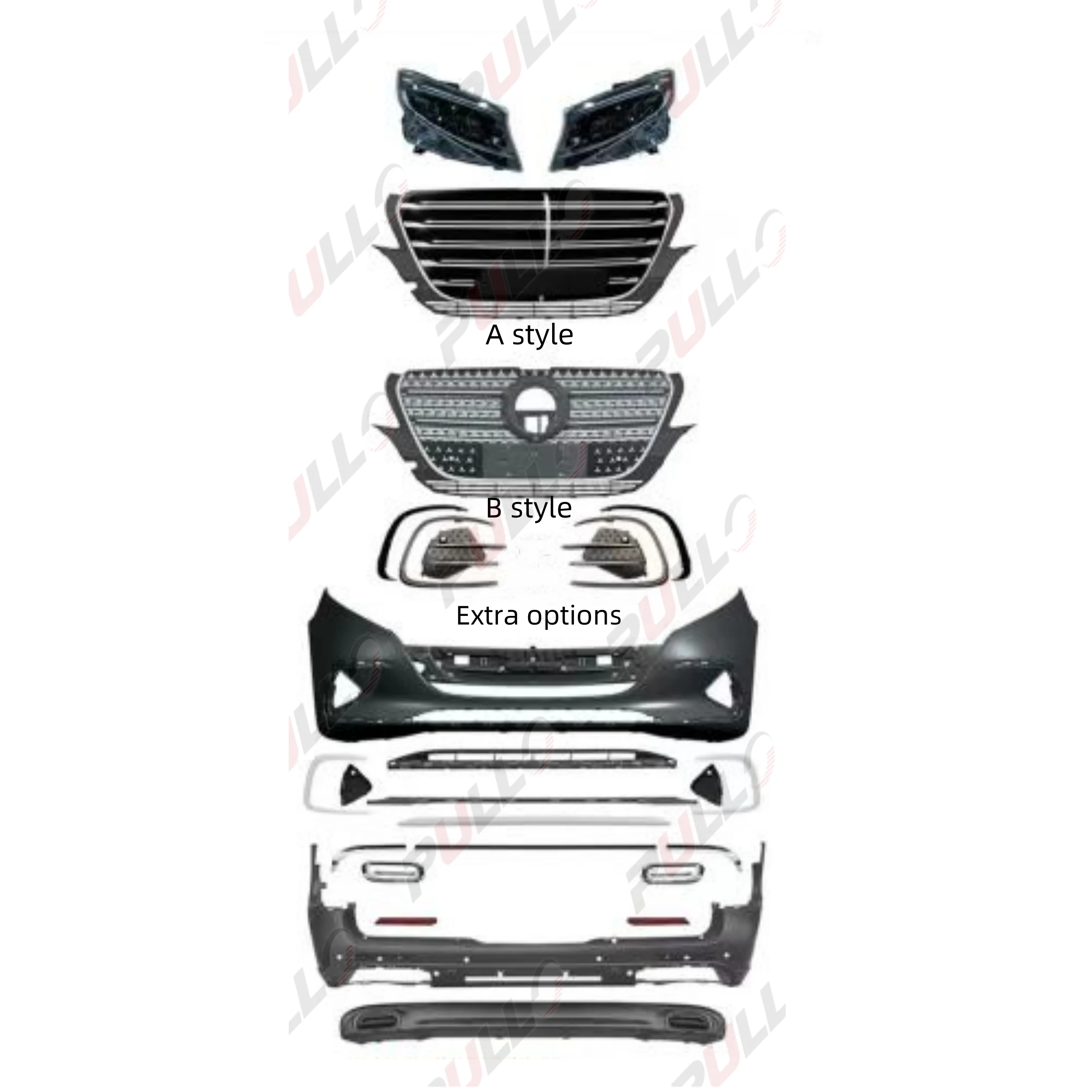 

Автомобильный бампер, комплект кузова для Benz W447 16-23, обновление до стиля 2024 W484, передний и задний бампер, с фарой
