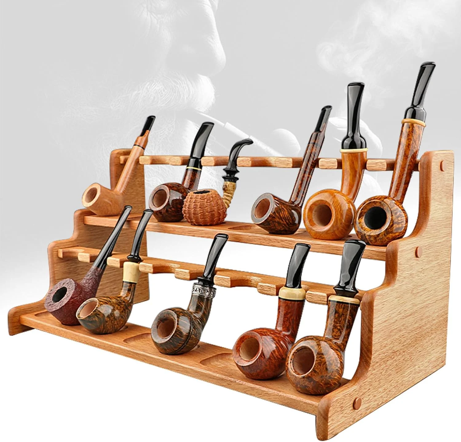 

Wooden Tobacco Pipe Stand, Wood Pipe Stand Holder for Smoking Pipes, Double-layer Smoking Pipe Stand Rack for 16 Tobacco Pipes