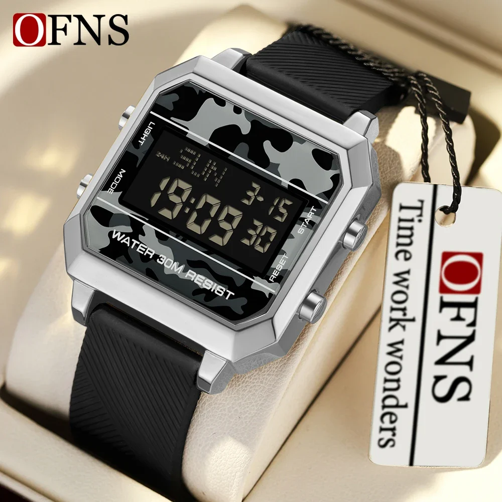 

OFNS Brand Top 6161 Men's Square Electronic Watch Multi functional Waterproof Glow Electronic Watch Student Fashion Watch 2024