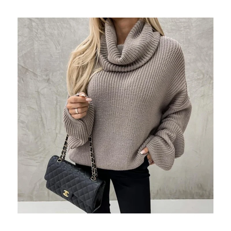 New Sweaters Women\'s Loose Casual Long-sleeved Turtleneck Solid Color Knitted Top For Women Clothing Ropa De Invierno Para Mujer