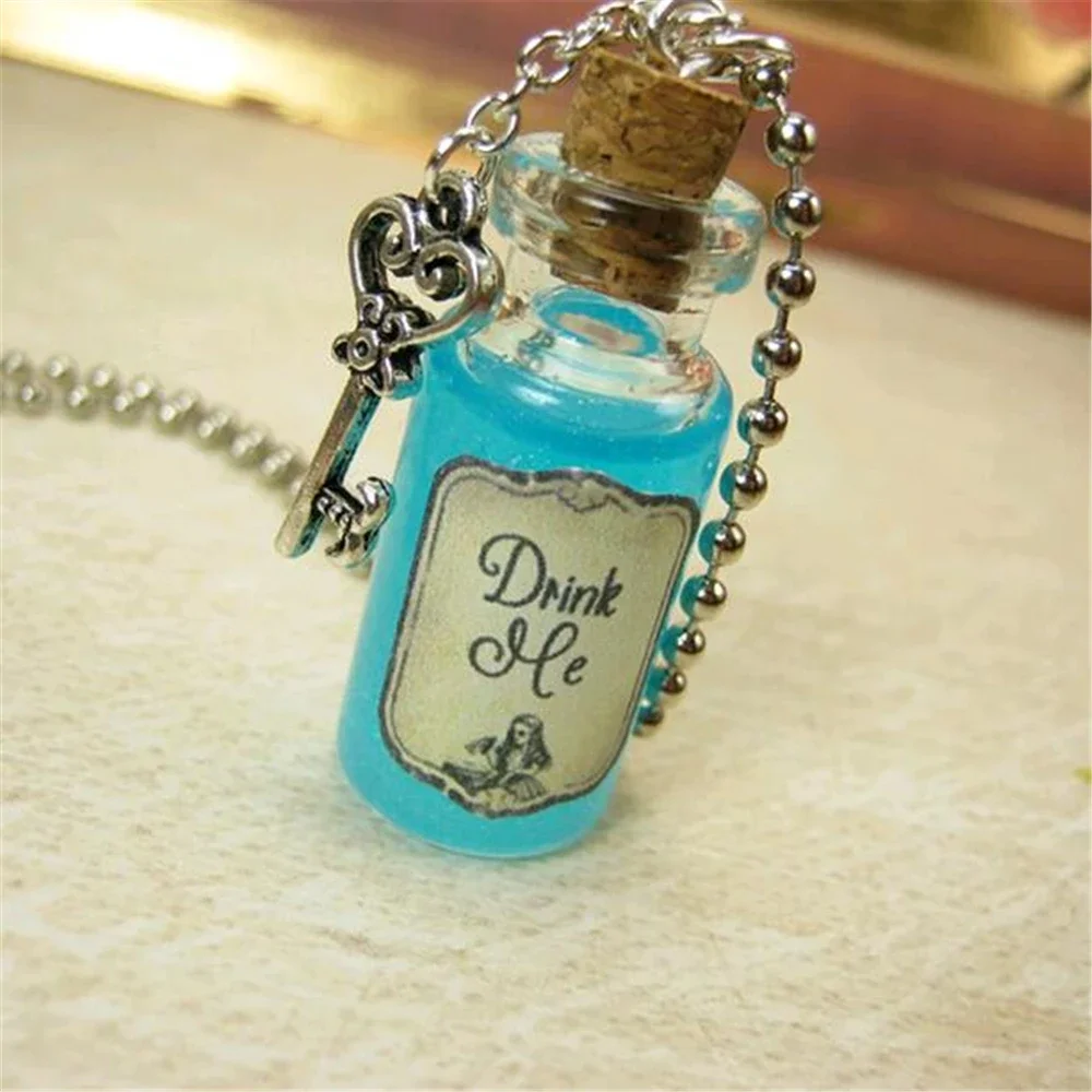 Drink Me Alice in Wonder Land Glass Bottle Necklace Charm Cork Vial Pendant Christmas Potion