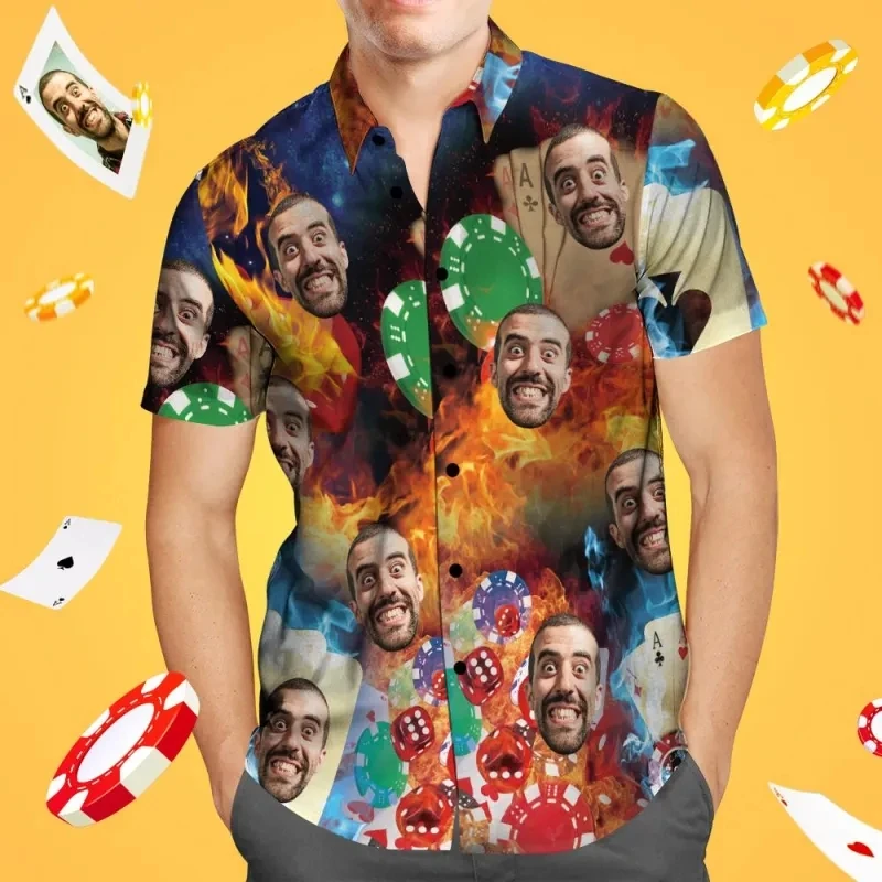 Custom Face Hawaiian Shirt For Men 3d Print Aloha Poker Shirt Diy Print Photos Beach Shirts Gift For Him Mens Tee Tops