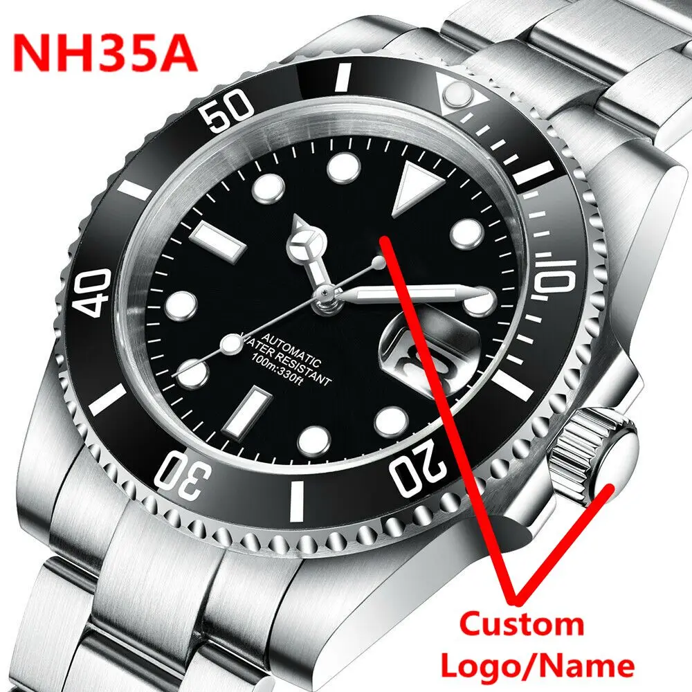 Custom Watches Luxury Sapphire MIYOTA/NH35 Automatic Wristwatch Mechanical Mens Watch Sterile Dial Ceramic 10Bar Lume Male Clock