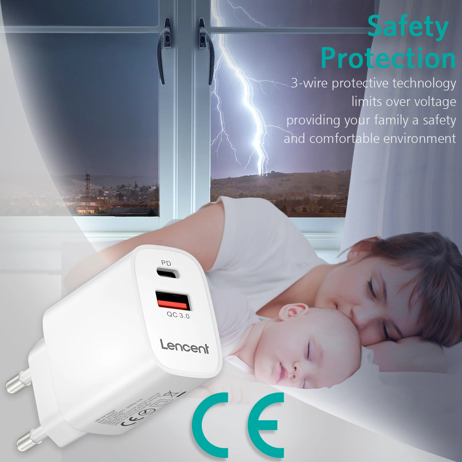 LENCENT PD Pengisi Daya USB 18W QC Isi Daya Cepat 3.0 Adaptor Pengisi Daya Dinding Ponsel Cepat untuk iPhone 12-8 Seri iPad Pro Galaxy Huawei