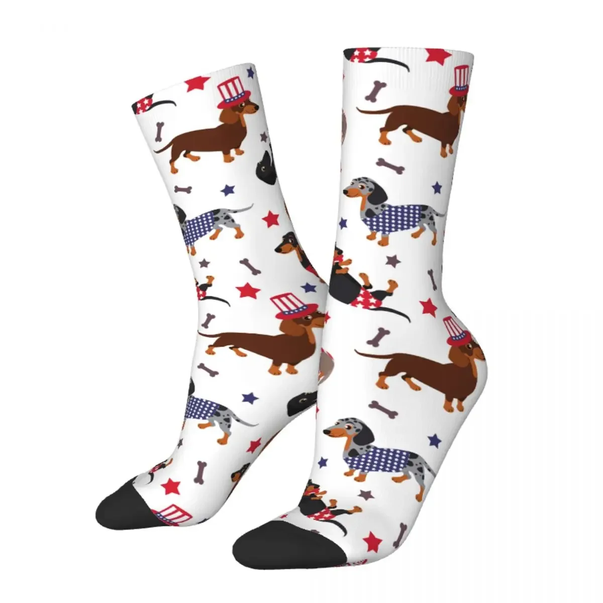 Hip Hop Patriotic Dachshund Basketball Socks Dog Polyester Funny Socks for Women Men Non-slip