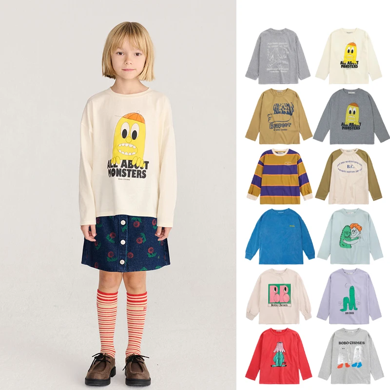 2026 NEW autumn and winter Children's pure cotton printed long sleeved T-shirt Cute casual tops for boys and girls