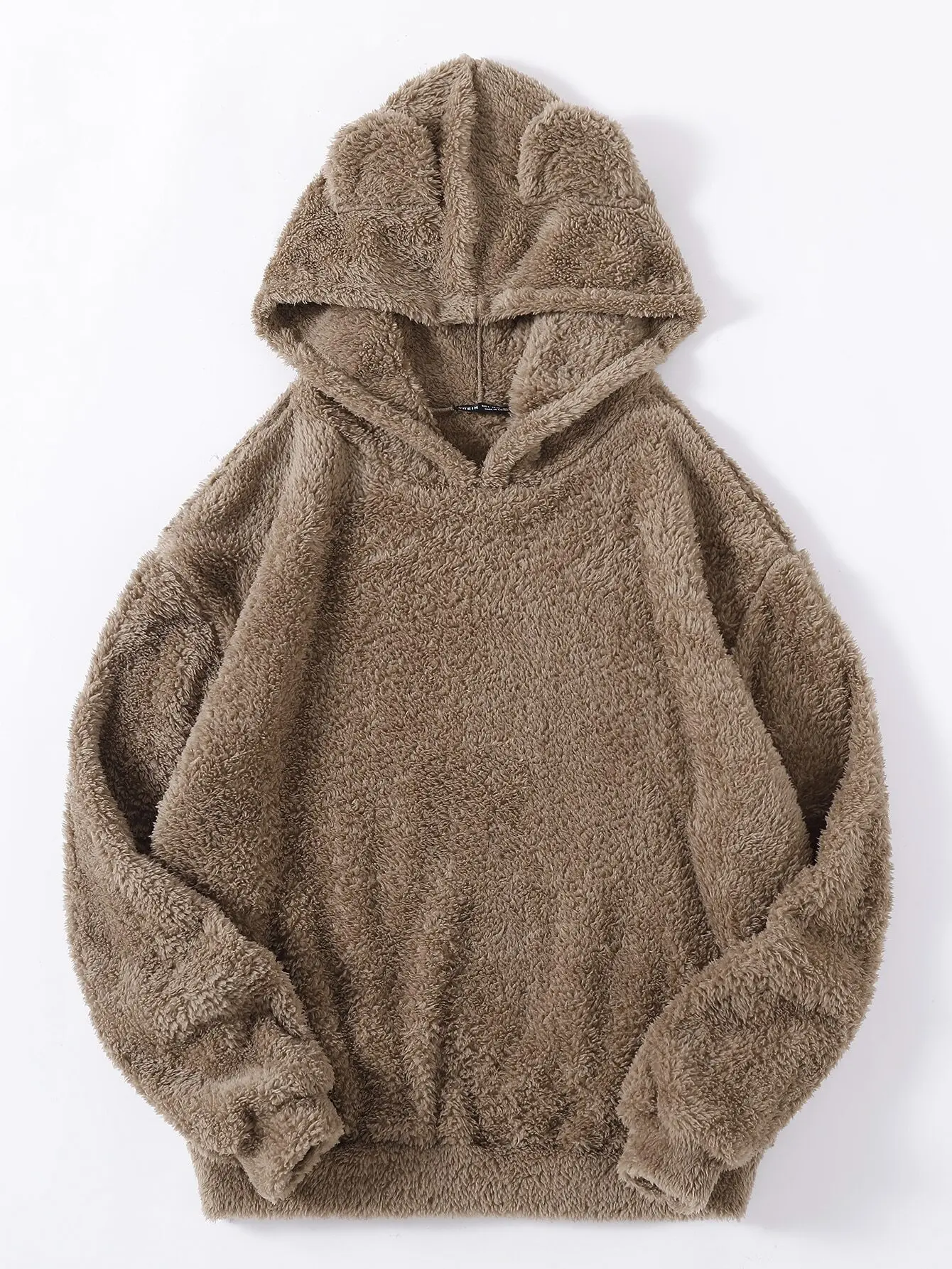 

Teddy Fleece Hoodie with 3D Bear Ears, Drop Shoulder Long Sleeve Pullover for Fall, Cozy Casual Outfit