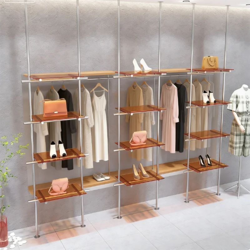 Clothing and shoe store shoe rack display rack wall column stainless steel live stream shelf acrylic display bag rack