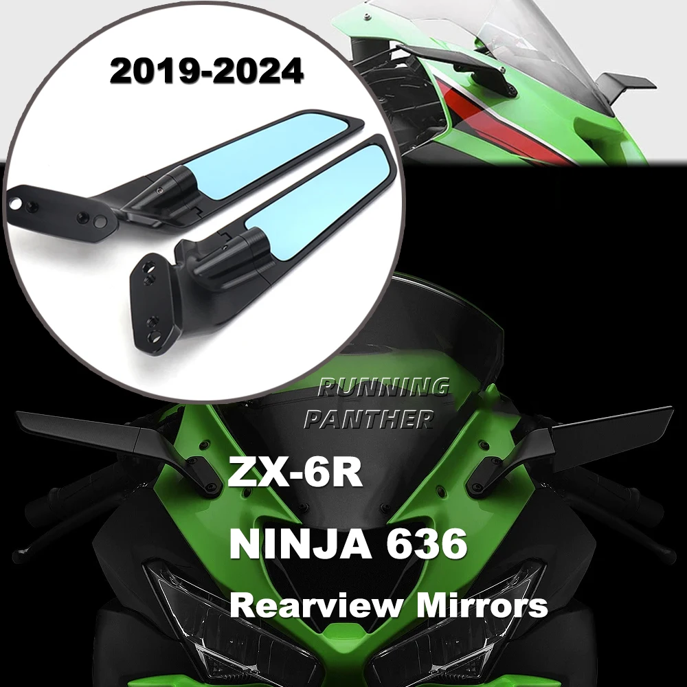 

Motorcycle Mirror Blue Anti-glare Wind Wing Rotating Rearview Mirror Kit For Kawasaki NINJA 636 ZX-6R ZX 6R ZX6R 2019-2024